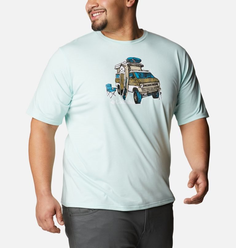 Men's Columbia Sun Trek Short Sleeve Graphic T Shirts Turquoise | Plus Size CA-P0A54